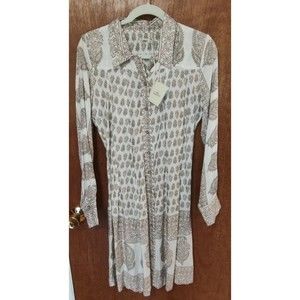NWT FAHERTY size M Pippa Dress pink white paisley long sleeve midi button up